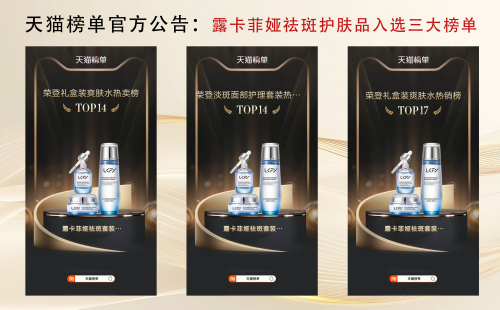 露卡菲娅祛斑套装成功登顶天猫热卖榜、热销榜和好评榜，权威认证品质铸就