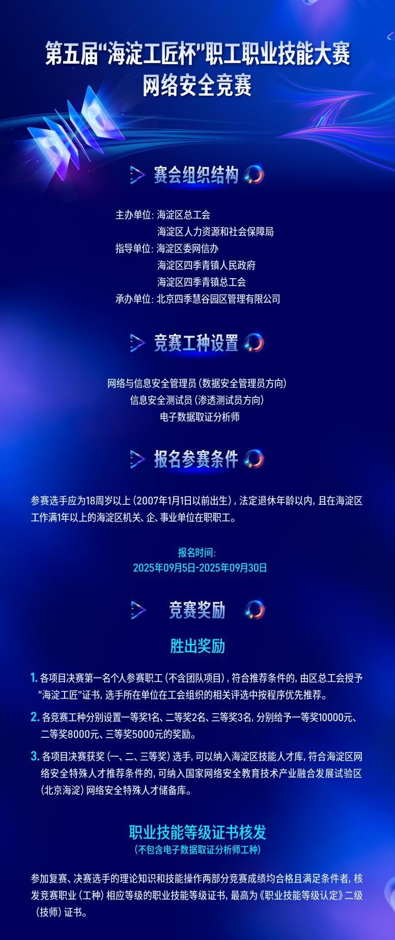 筑牢数字安全屏障，赋能时代新发展 第五届“海淀工匠杯”职工职业技能大赛网络安全竞赛报名火热开启！