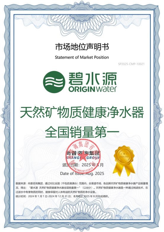 碧水源荣获尚普咨询集团系列市场地位声明
