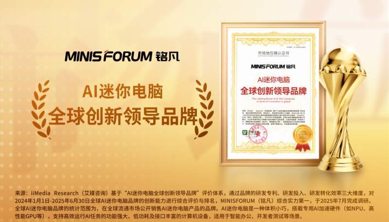 铭凡获艾媒咨询“高性能迷你电脑全球销量领先品牌”等多项市场地位确认