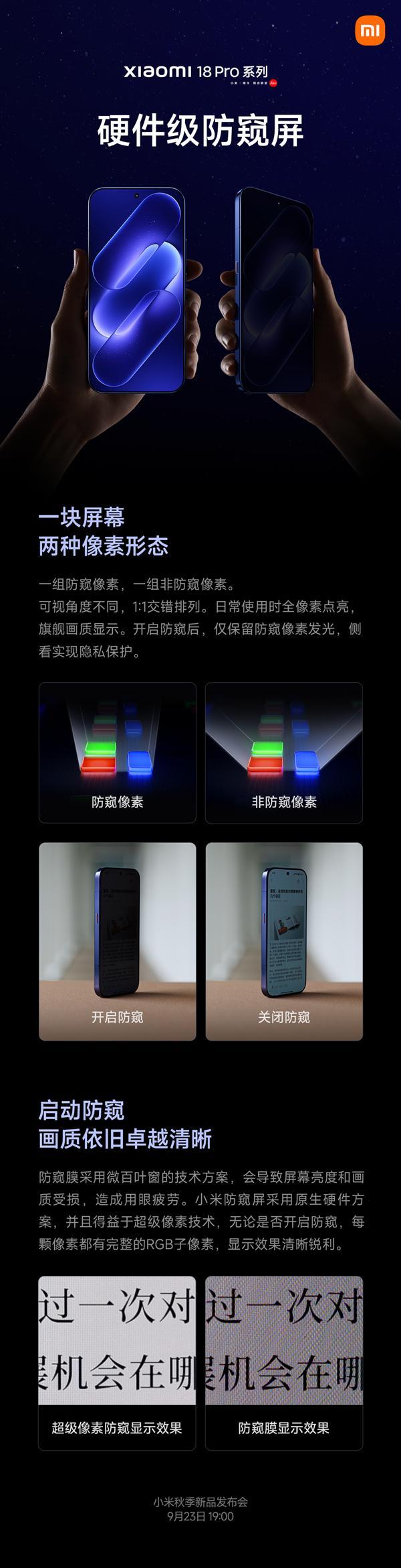 小米18 Pro系列硬件级防窥屏揭秘！双像素方案 开启后画质依旧清晰