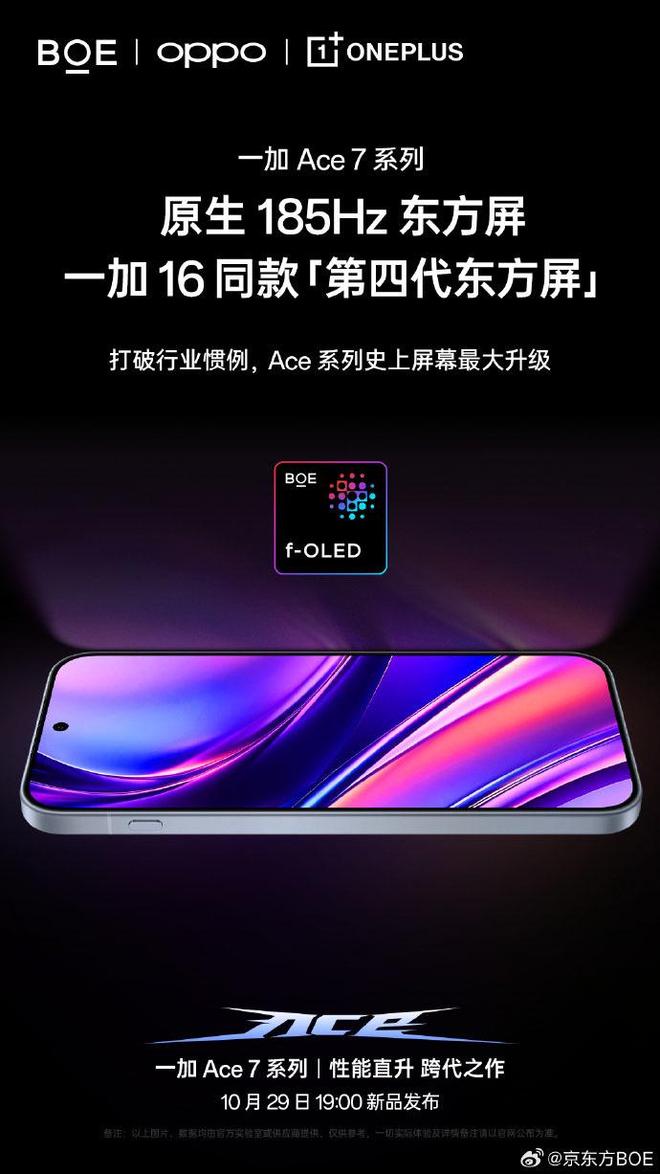 一加16同款 一加Ace 7系列用185Hz第四代东方屏